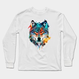 Colorful wolf face art Long Sleeve T-Shirt